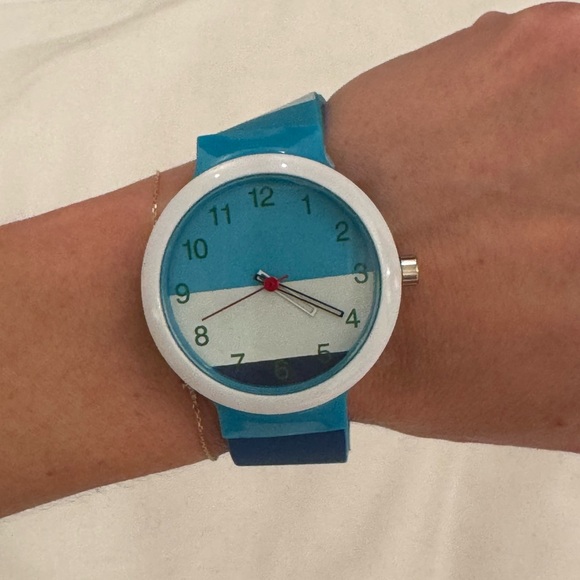 Esprit fashion watch. Never worn. Blue and white stripe band. Comes with box. - Picture 3 of 5